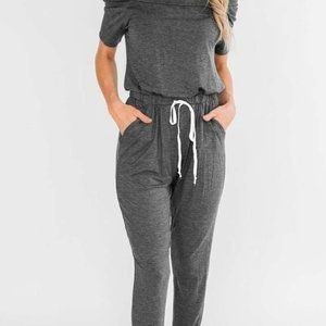 Boutique NEW: :  Off Shoulder Grey Lounge Jumpsuit, S M L